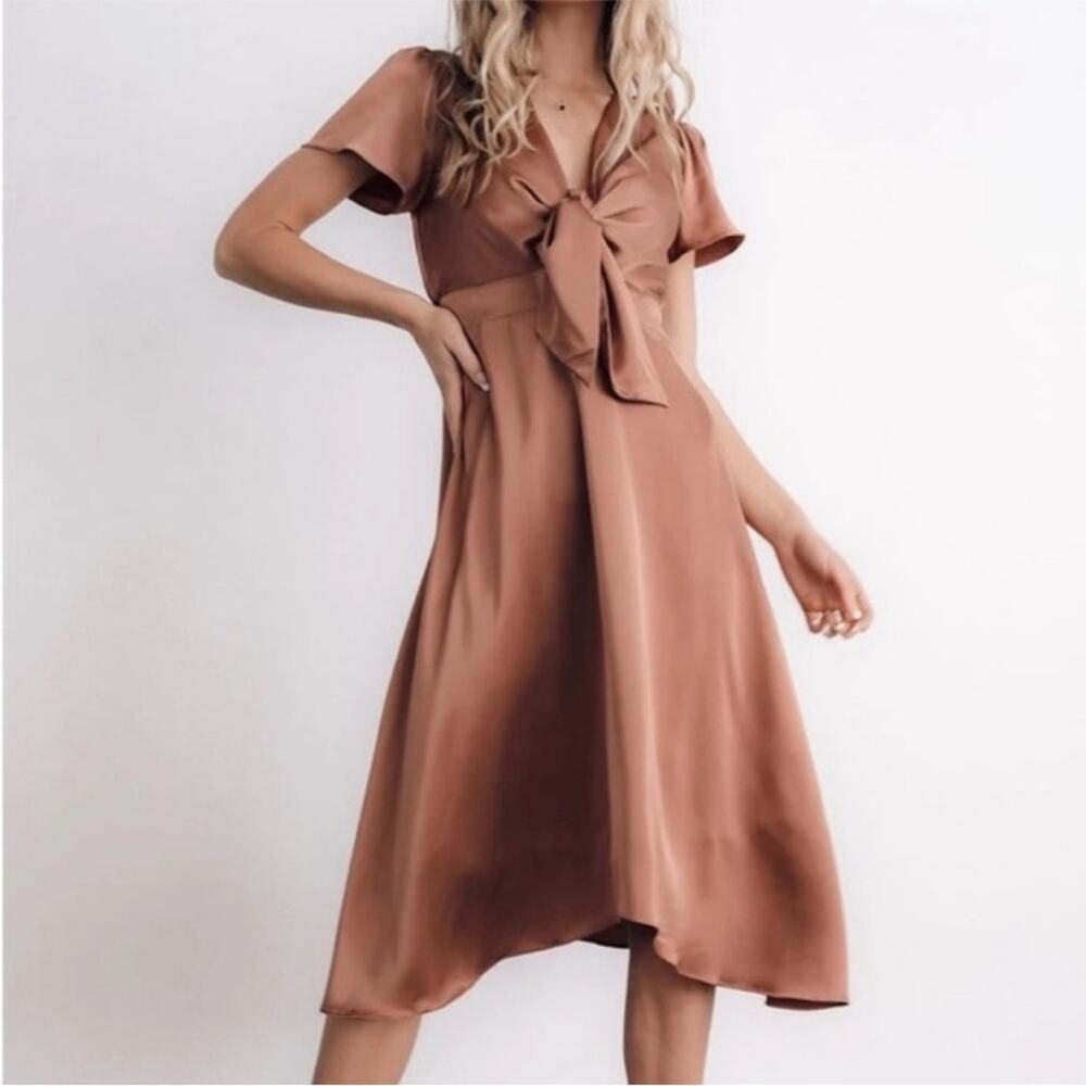 Baltic Born Poppy Satin Midi Dress Rosy Brown XXXL Tie Front